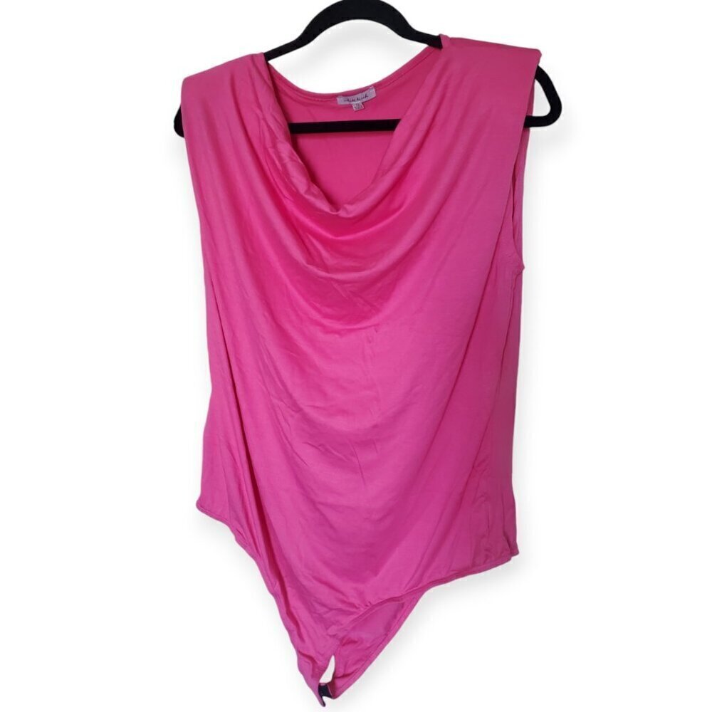 White Birch 1X Bodysuit Pink Drape Cowl Neckline NWOT